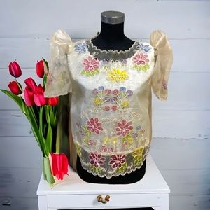 BEIGE LADIES KIMONA FILIPINIANA BULLION BLOUSE